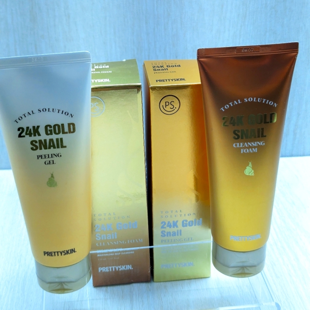 Pretty Skin Total solution 24 k Gold Snail Peeling Gel and cleansing foam